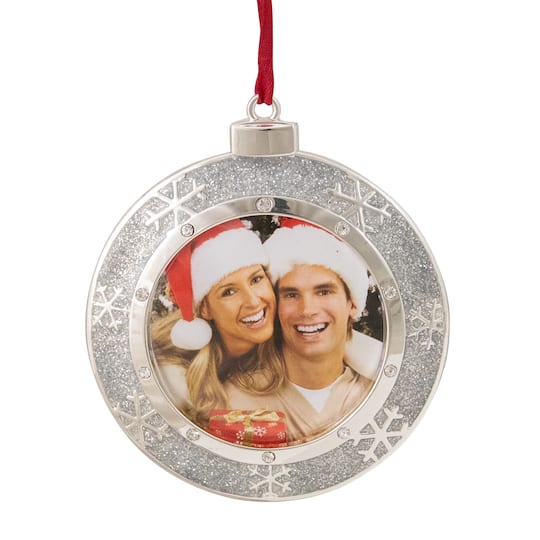 3.25&#x22; Silver-Plated Photo Frame Christmas Ornament with European Crystals